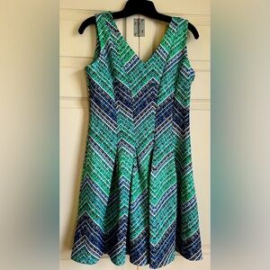 Spense Green and Blue Fit and Flare Mini Dress- New